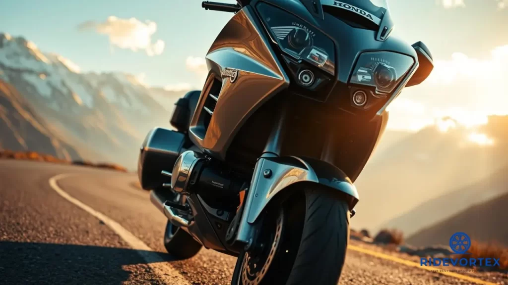 Honda Gold Wing motorcycle front view with LED headlights