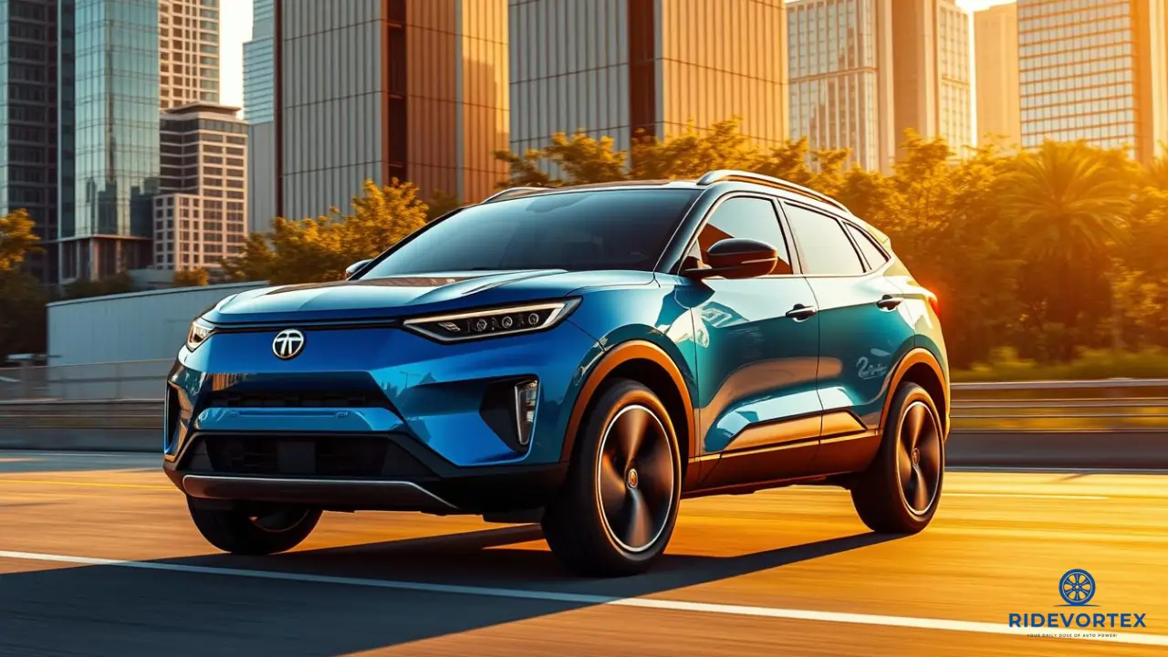 Tata Harrier EV front look showcasing modern grille and LED lights