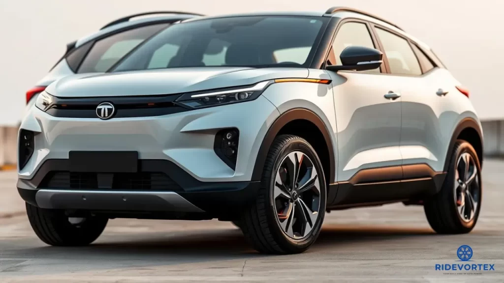 Tata Harrier EV side profile with bold styling and electric blue accents