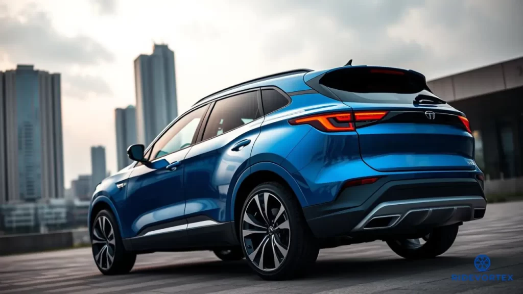 Tata Harrier EV teaser image showing off-roading capabilities in the mountains