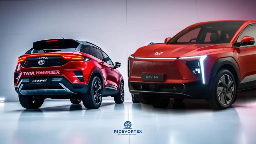 Side-by-side comparison of Tata Harrier EV and Mahindra BE.06 cabin and dashboard design