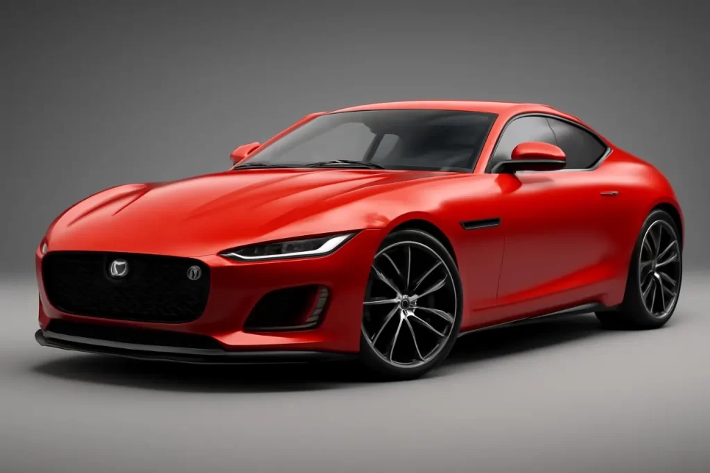 Jaguar F-Type P300 Coupe sleek red luxury sports car parked on road